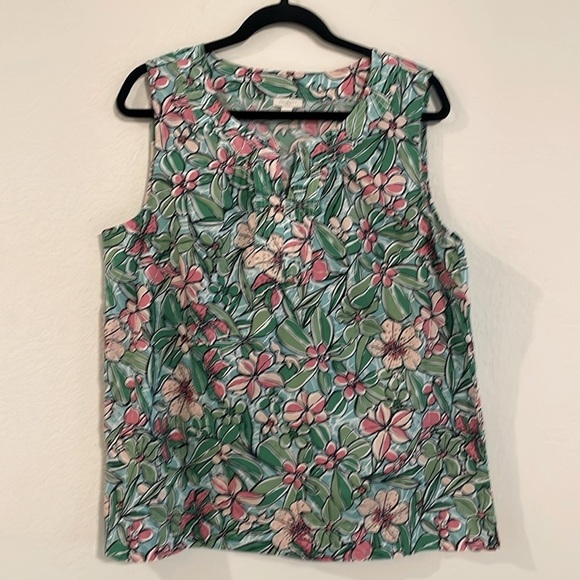 Talbots Women's Tunic Top Large Colorful Floral Cotton Sleeveless Oversized - Picture 1 of 11
